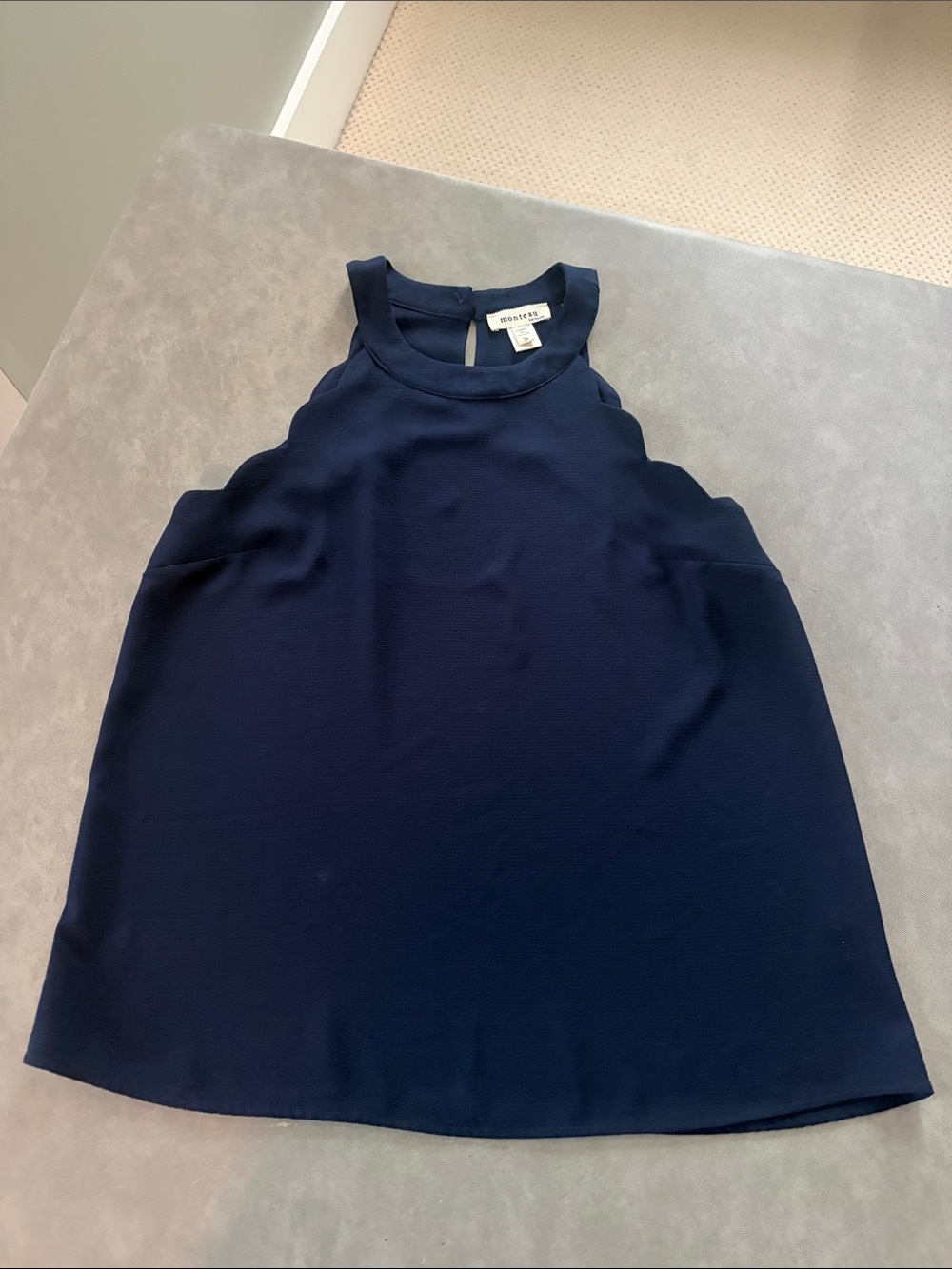 Monteau Navy Scalloped Edge Tank Top